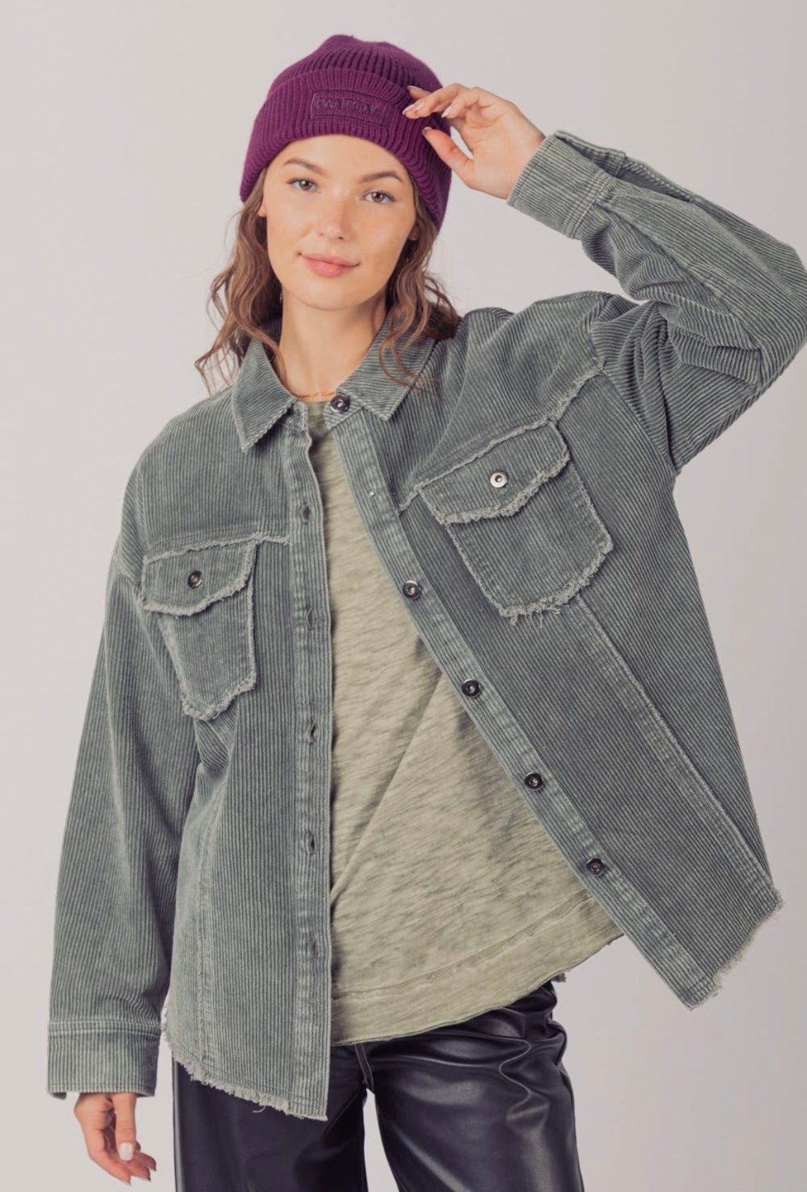 Oversized Washed Corduroy Shacket Jacket