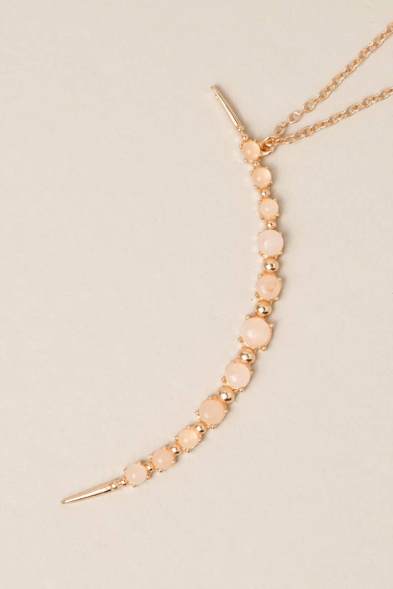 Moon Shaped Semi-Precious Stone Long Necklaces