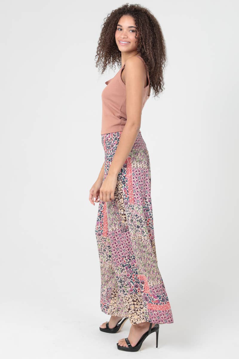 Boho wide leg patchwork printed pant