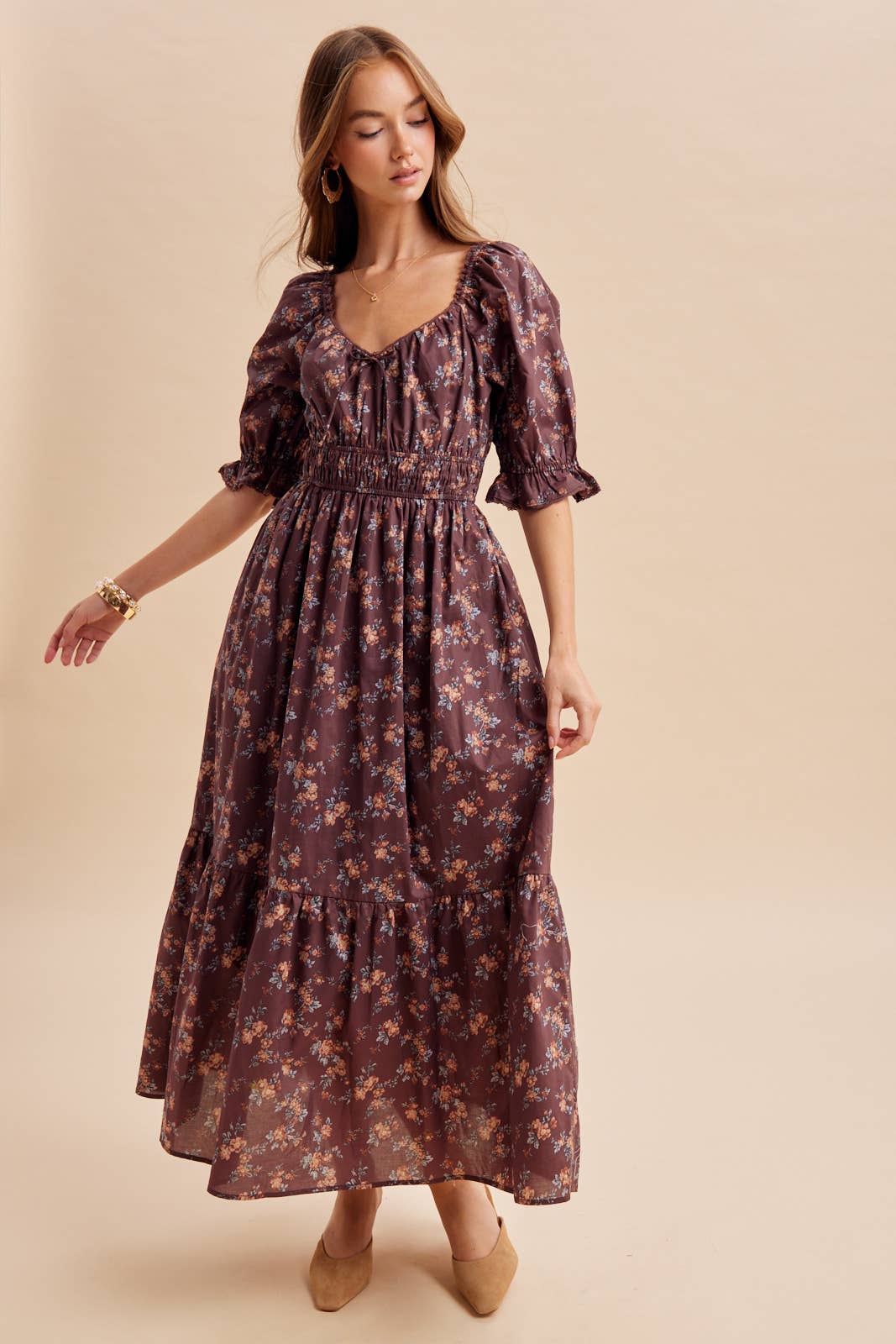 SMOCKED COTTON FLORAL DRESS