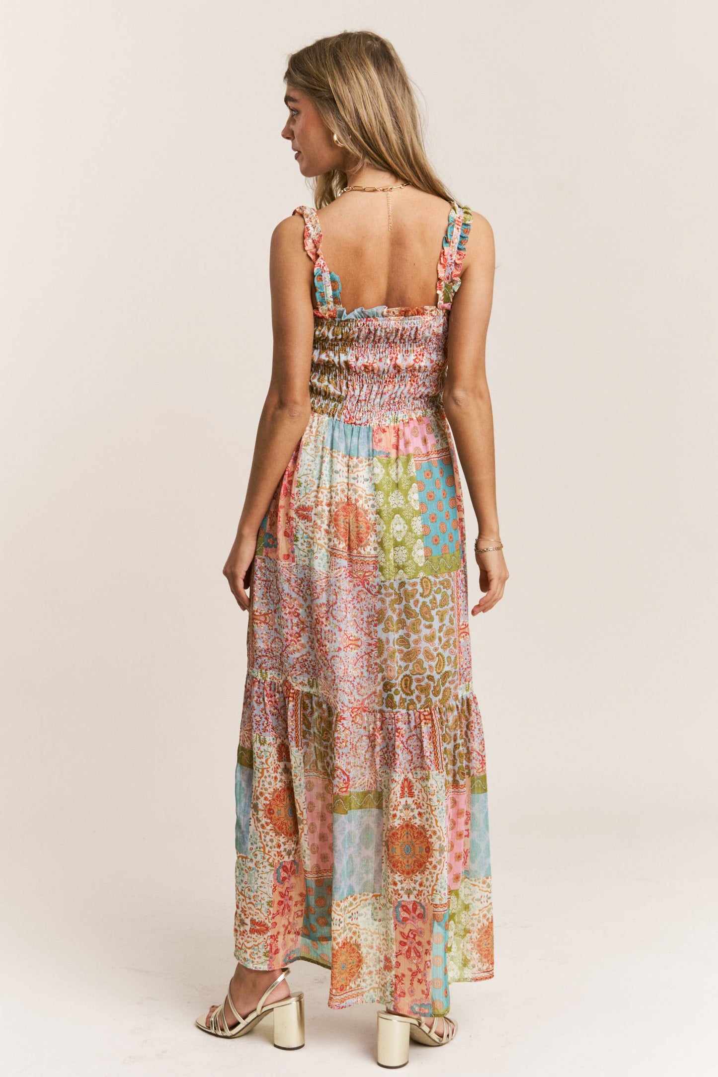 Smocked Top PatchWork Maxi Dress