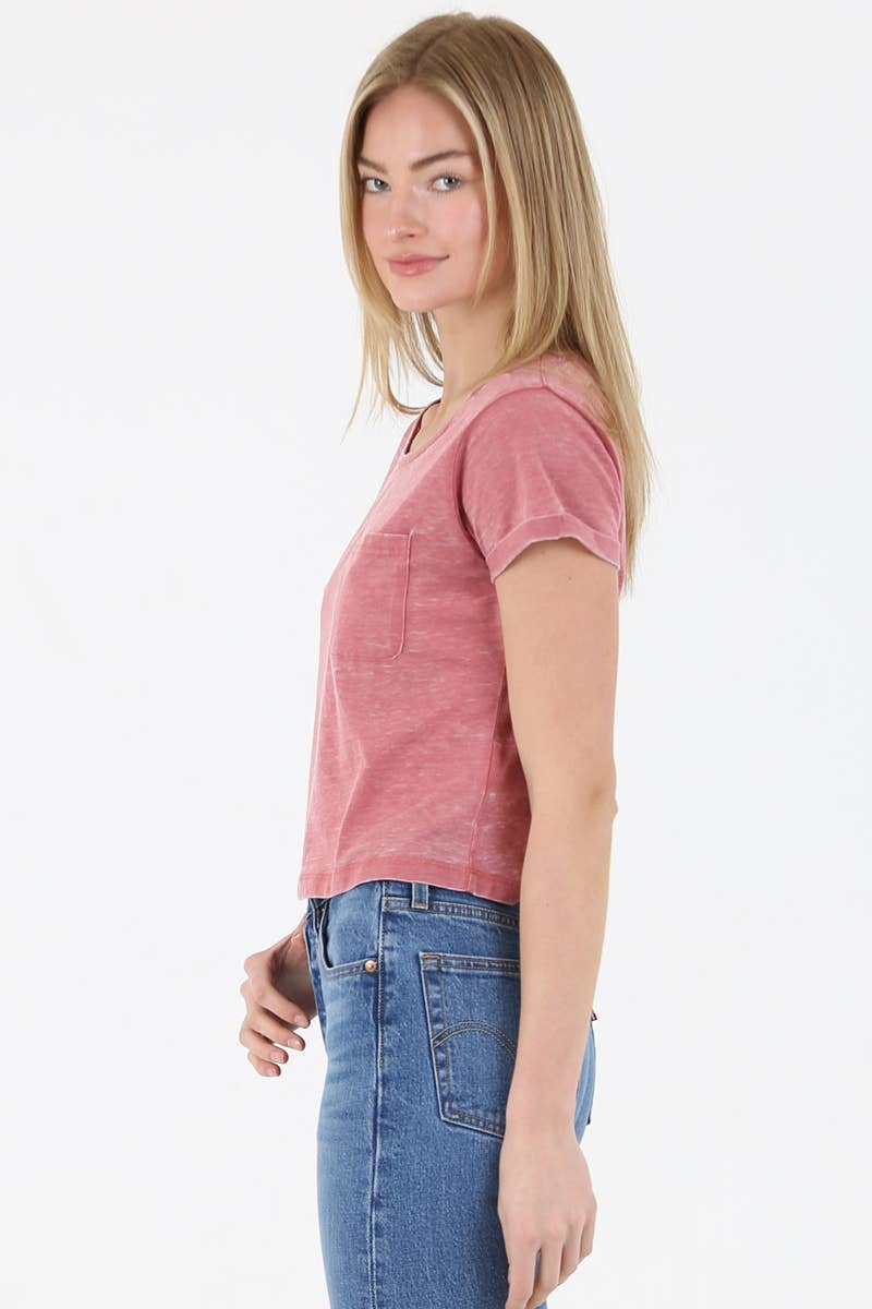 BURNOUT KNIT T SHIRT WITH ONE POCKET