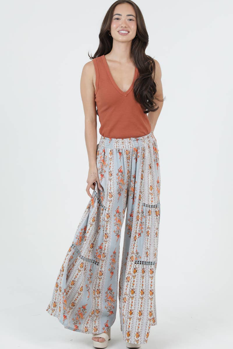 WIDE LEG PANTS WITH LACE INSERTS