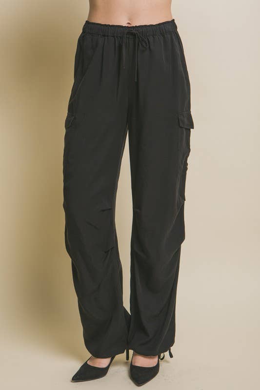 Wide Leg Cargo Pants(Black)