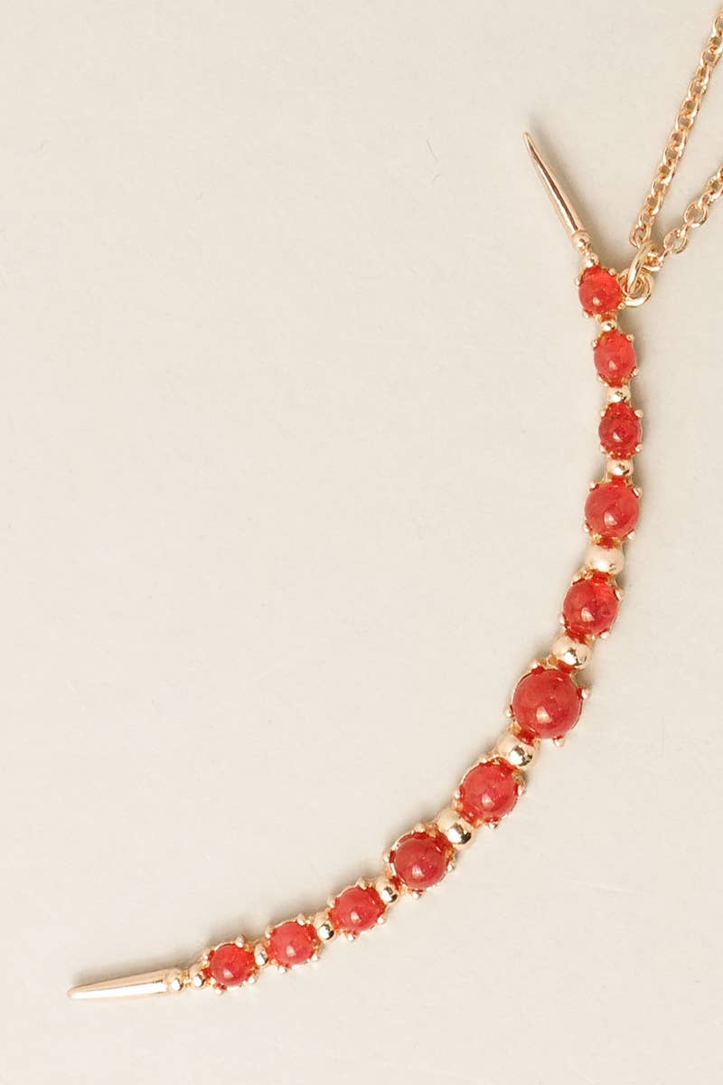 Moon Shaped Semi-Precious Stone Long Necklaces