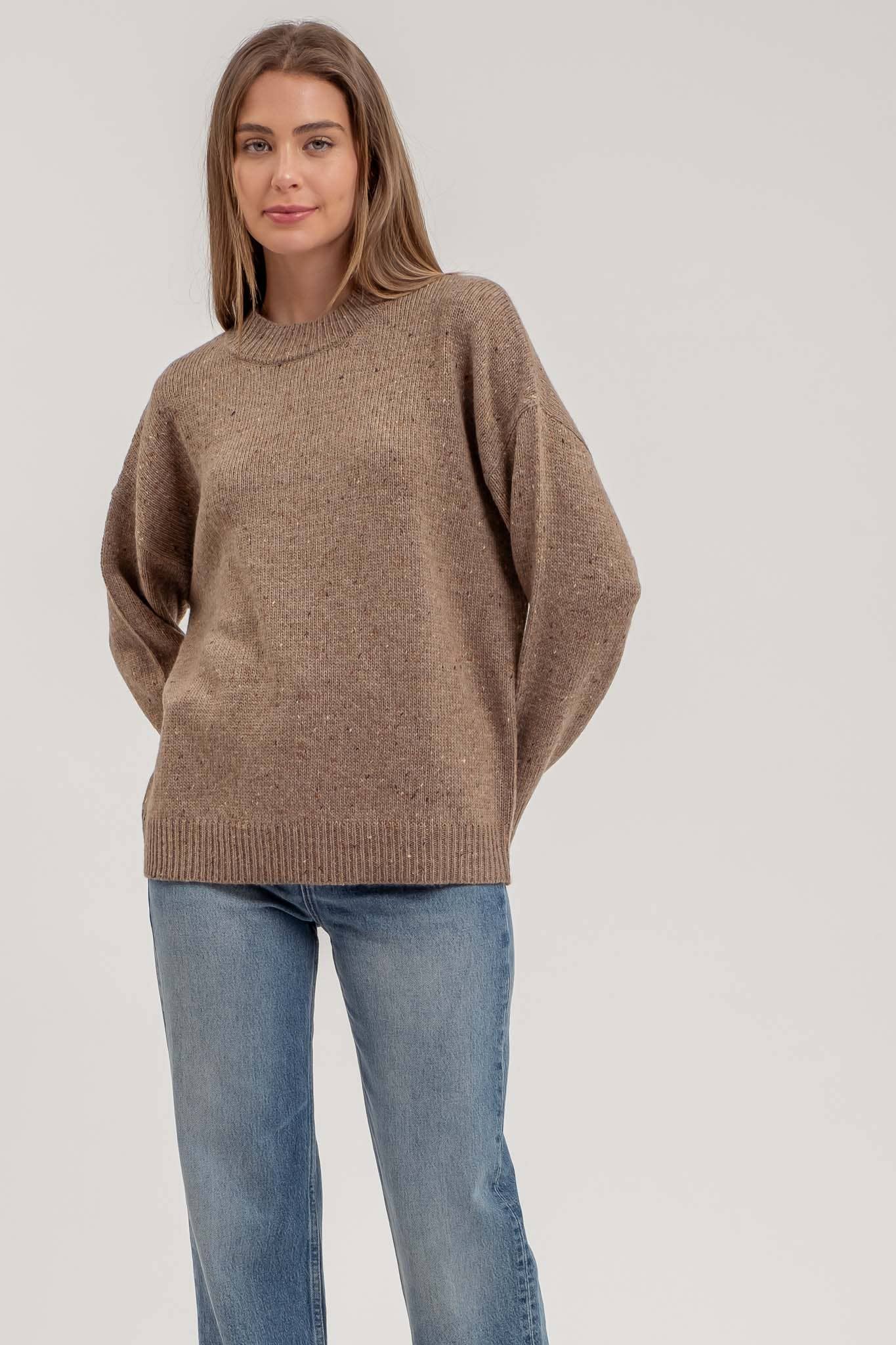 KNIT MOCK NECK LONG SLEEVE SWEATER