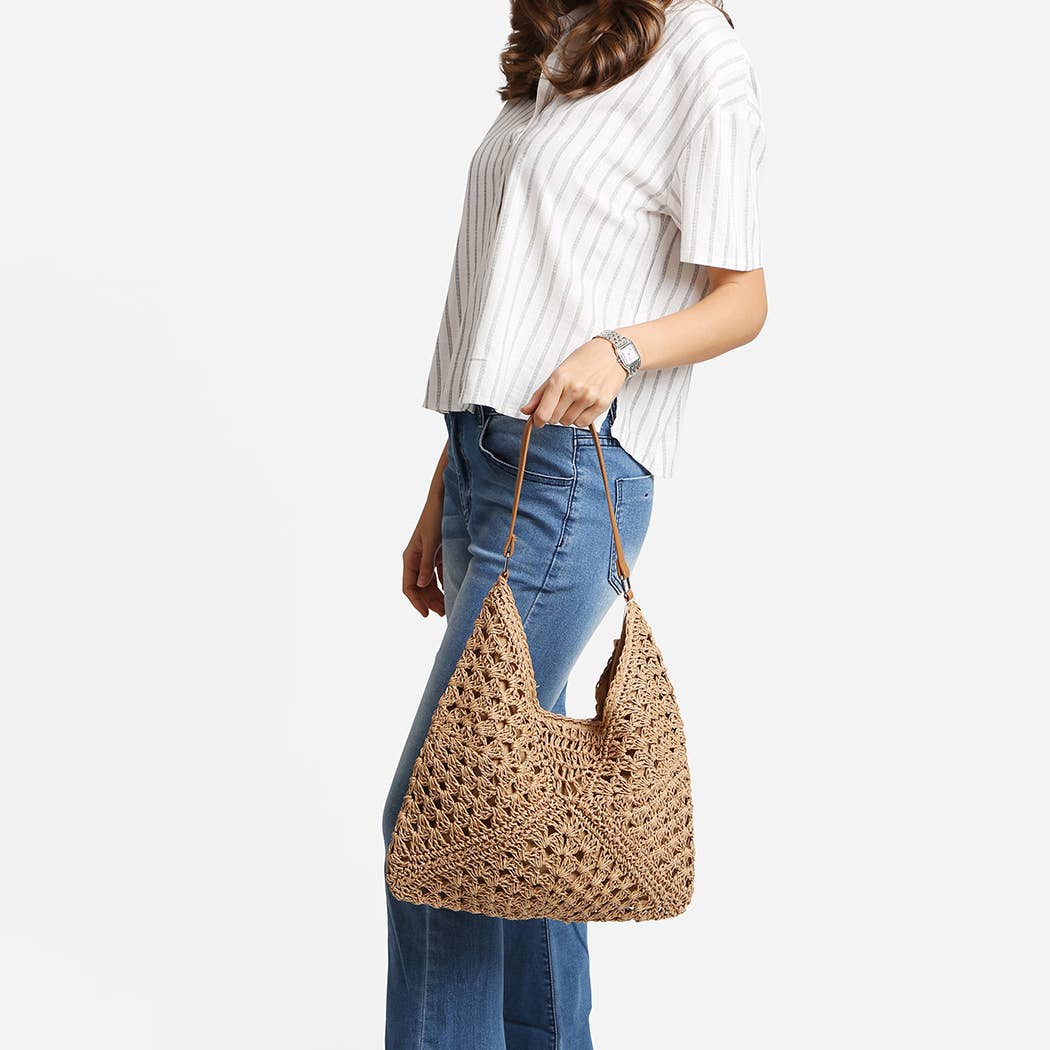 Triangular Pattern Design Straw Shoulder Bag