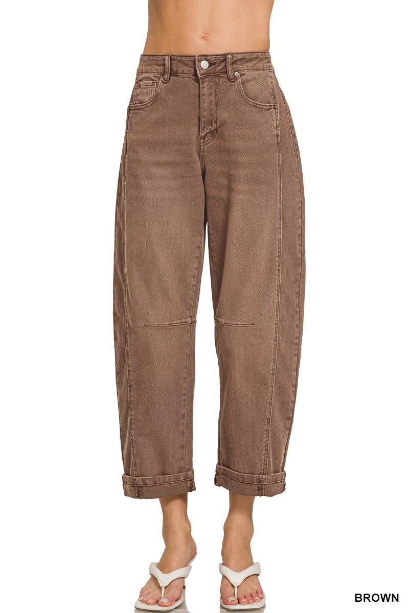 High Rise Barrel-leg Cropped Color Denim Pants ( 3 color options)