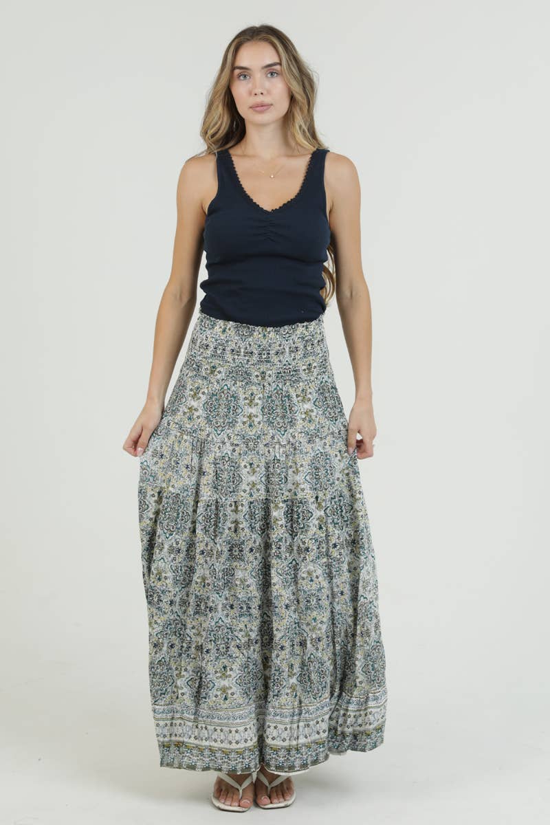 TIERED SKIRT WITH SMOCKED WAISTBAND