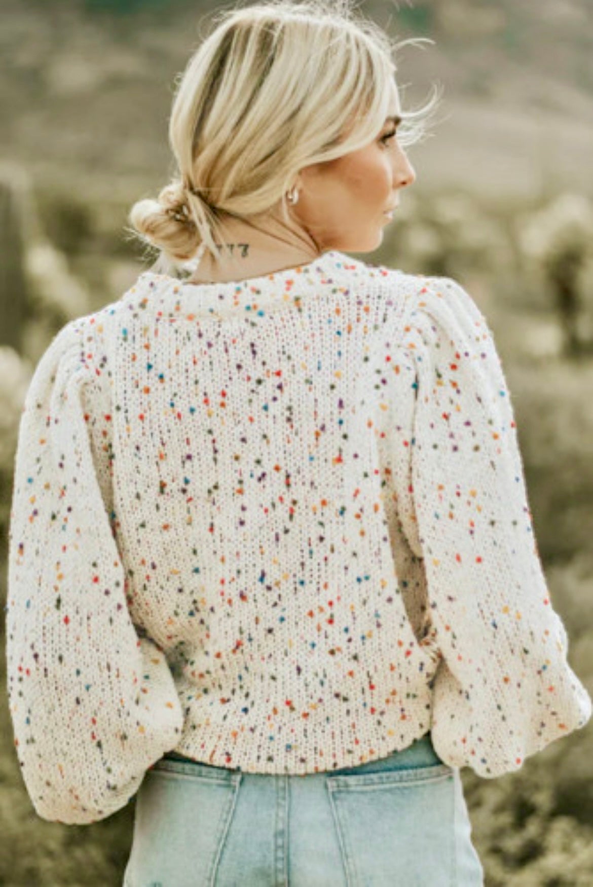 Colorful Dots Cable Knit Crew Neck Sweater