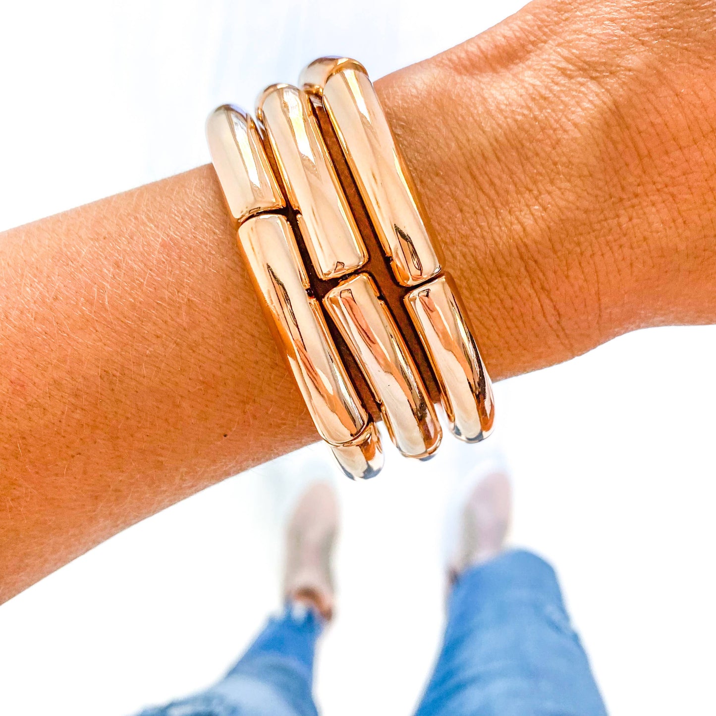 Blush & Rose Gold Acrylic Tube Bamboo Bracelet