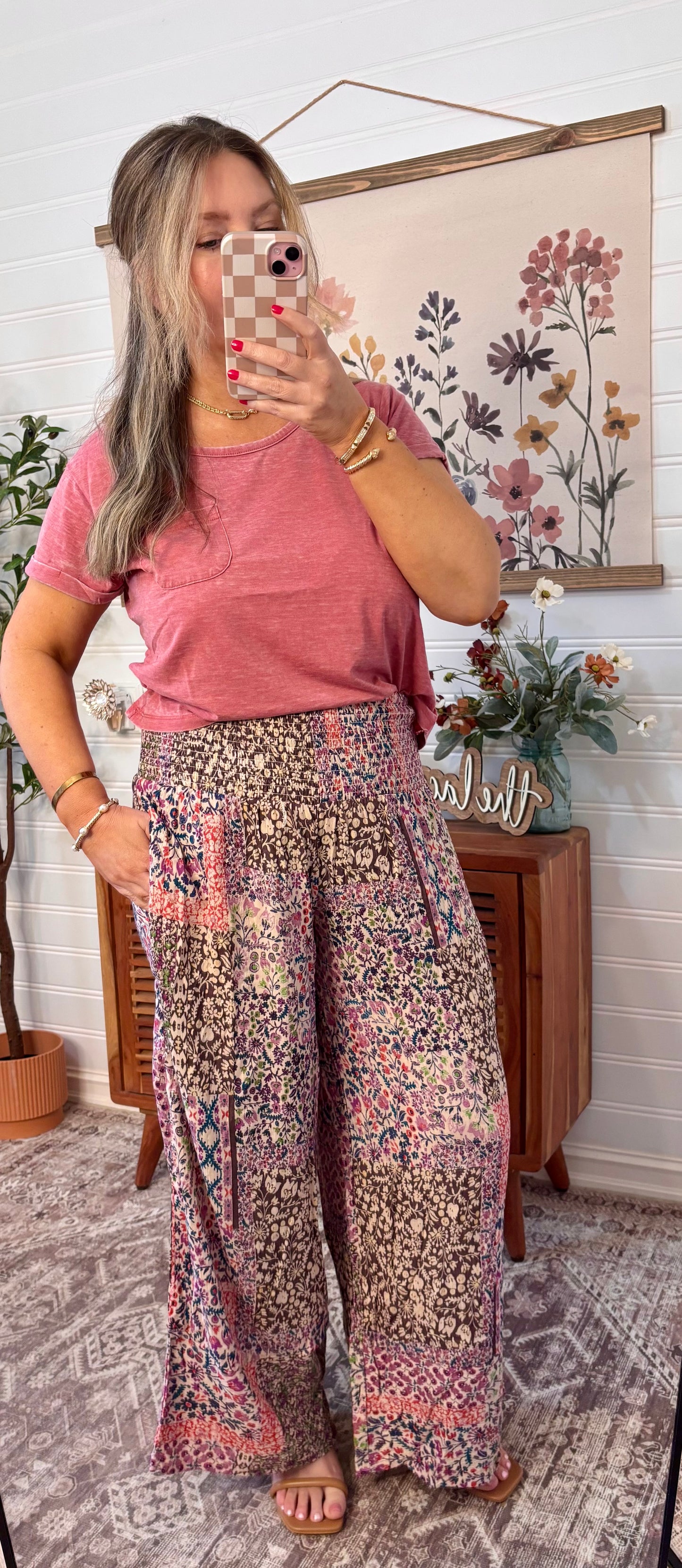 Boho wide leg patchwork printed pant