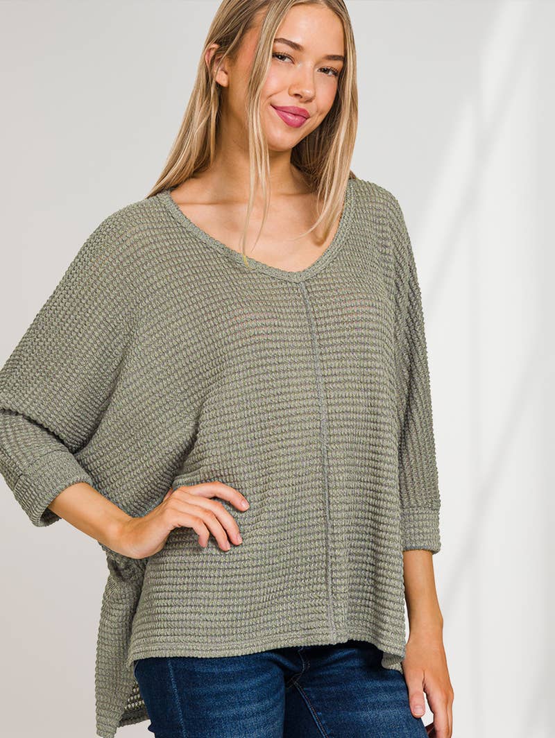 V-NECK HI-LOW HEM JACQUARD SWEATER (Multi colors)