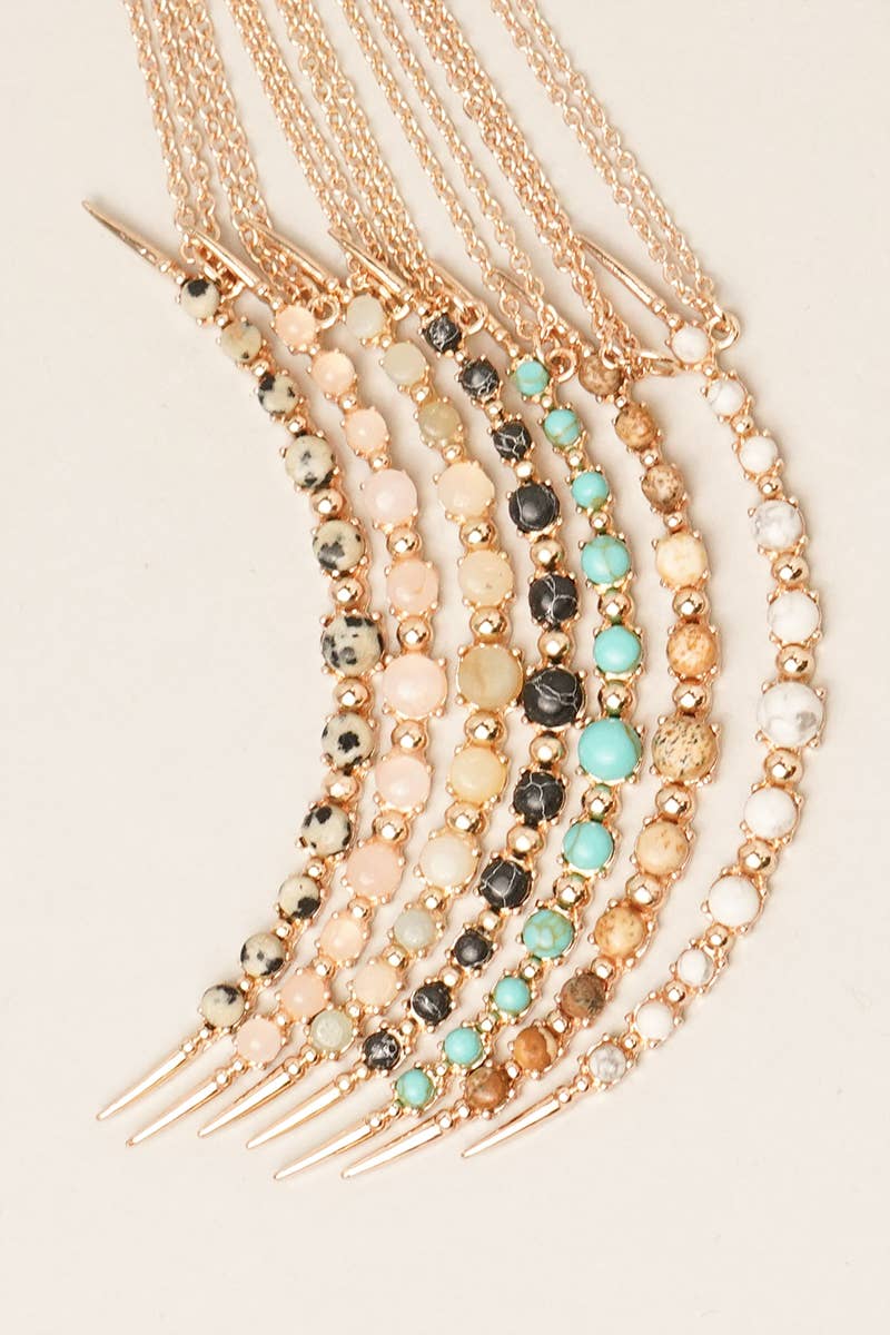 Moon Shaped Semi-Precious Stone Long Necklaces