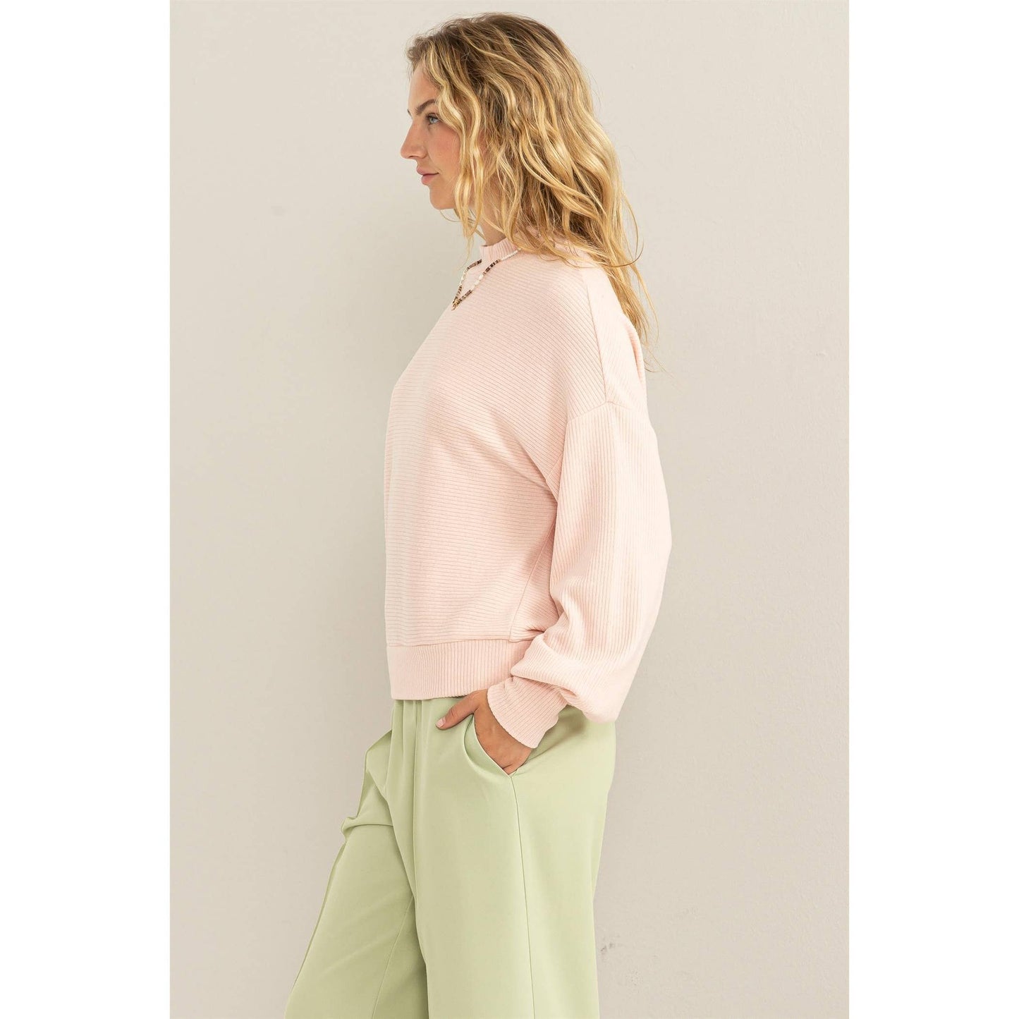 RIBBED BALLOON SLEEVE TOP