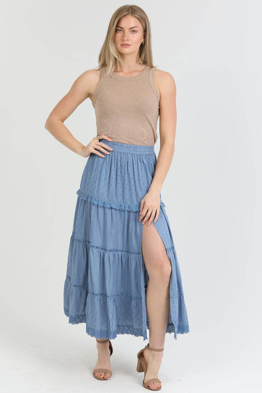 Lace trim maxi skirt with slit (3 color options)