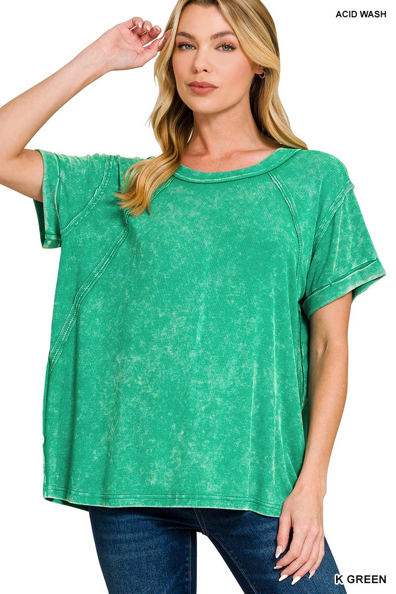 Ribbed Raglan Dolman Sleeve Boat Neck Top