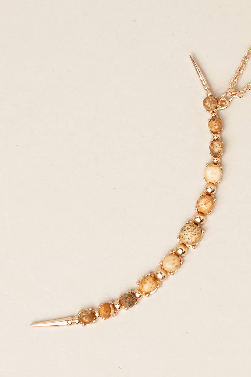 Moon Shaped Semi-Precious Stone Long Necklaces