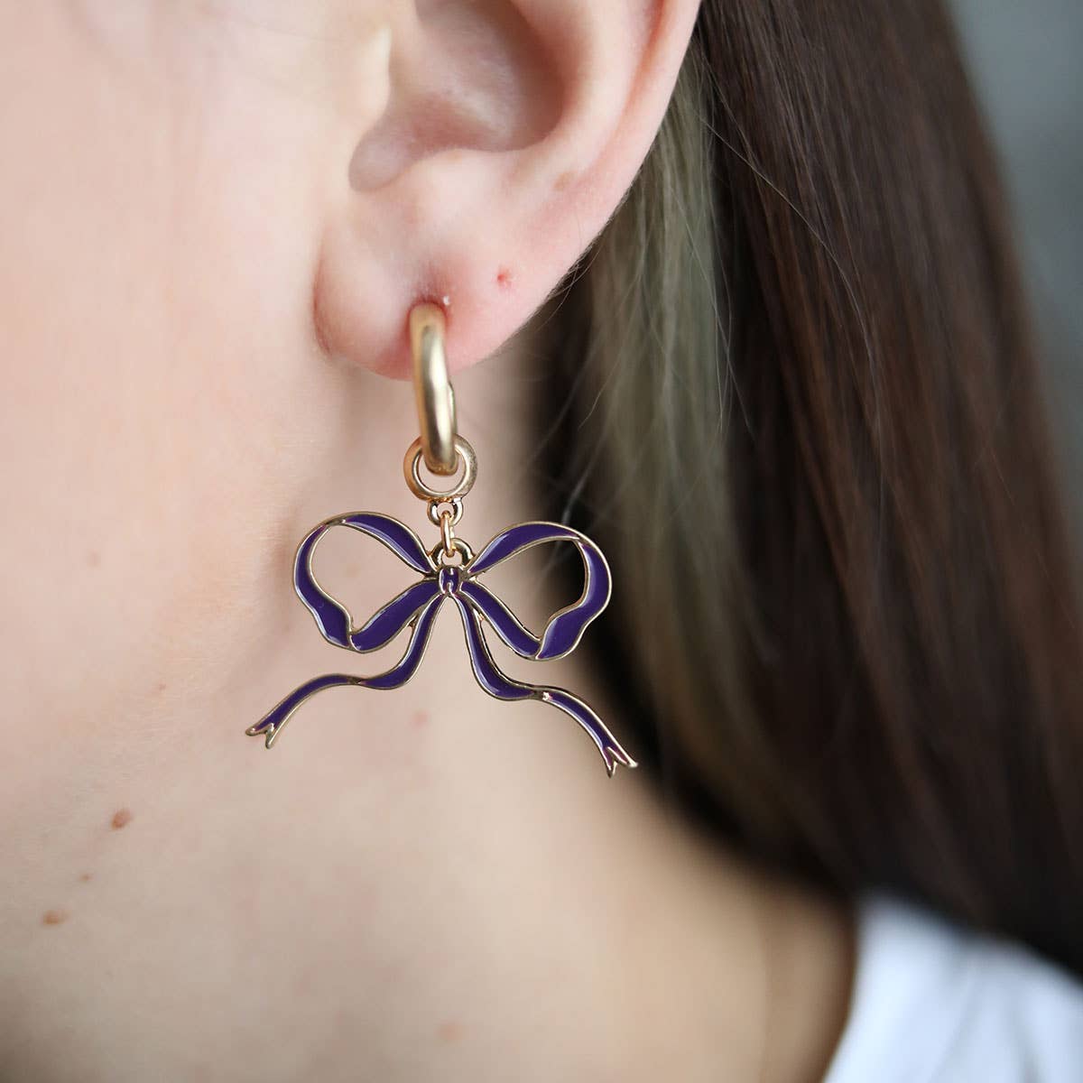 Bow Enamel Earrings Game Day