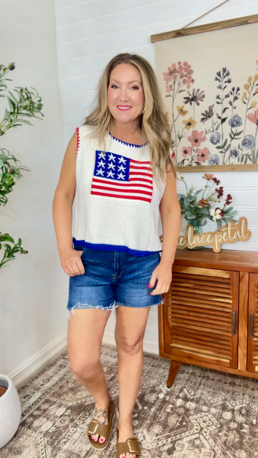 4TH OF JULY THEME SLEEVELESS STITCH KNIT TOP