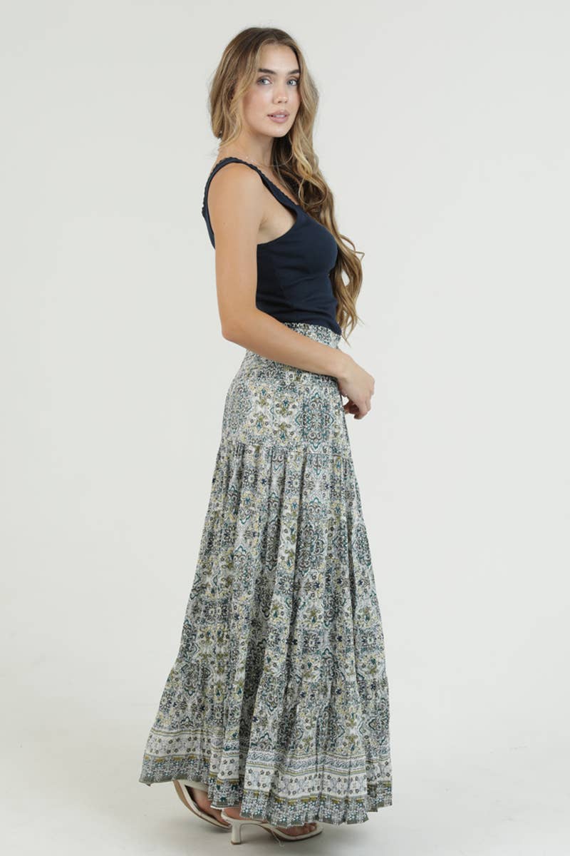 TIERED SKIRT WITH SMOCKED WAISTBAND