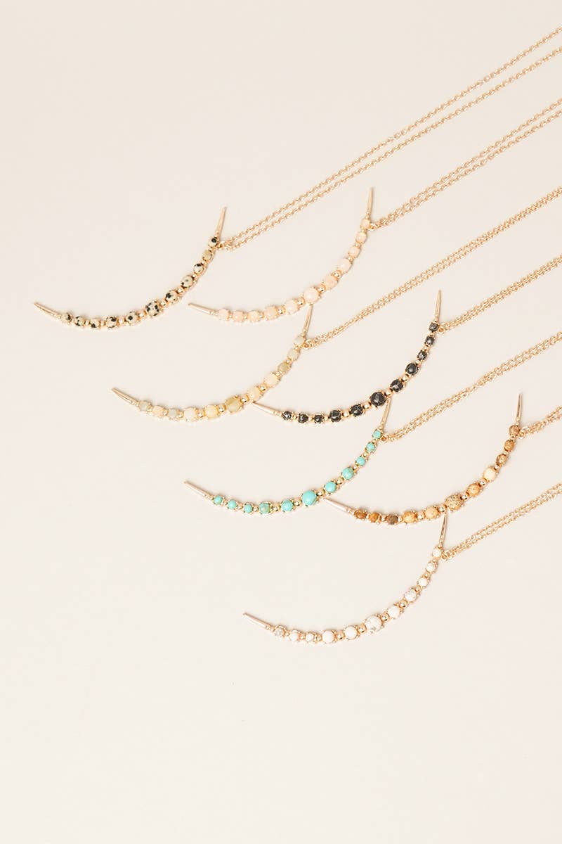 Moon Shaped Semi-Precious Stone Long Necklaces