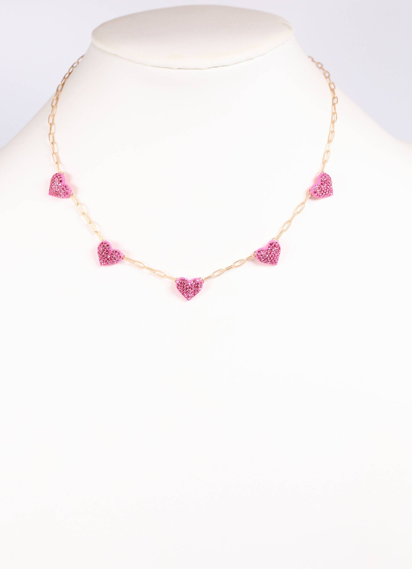 Peyton CZ Hearts Necklace HOT PINK