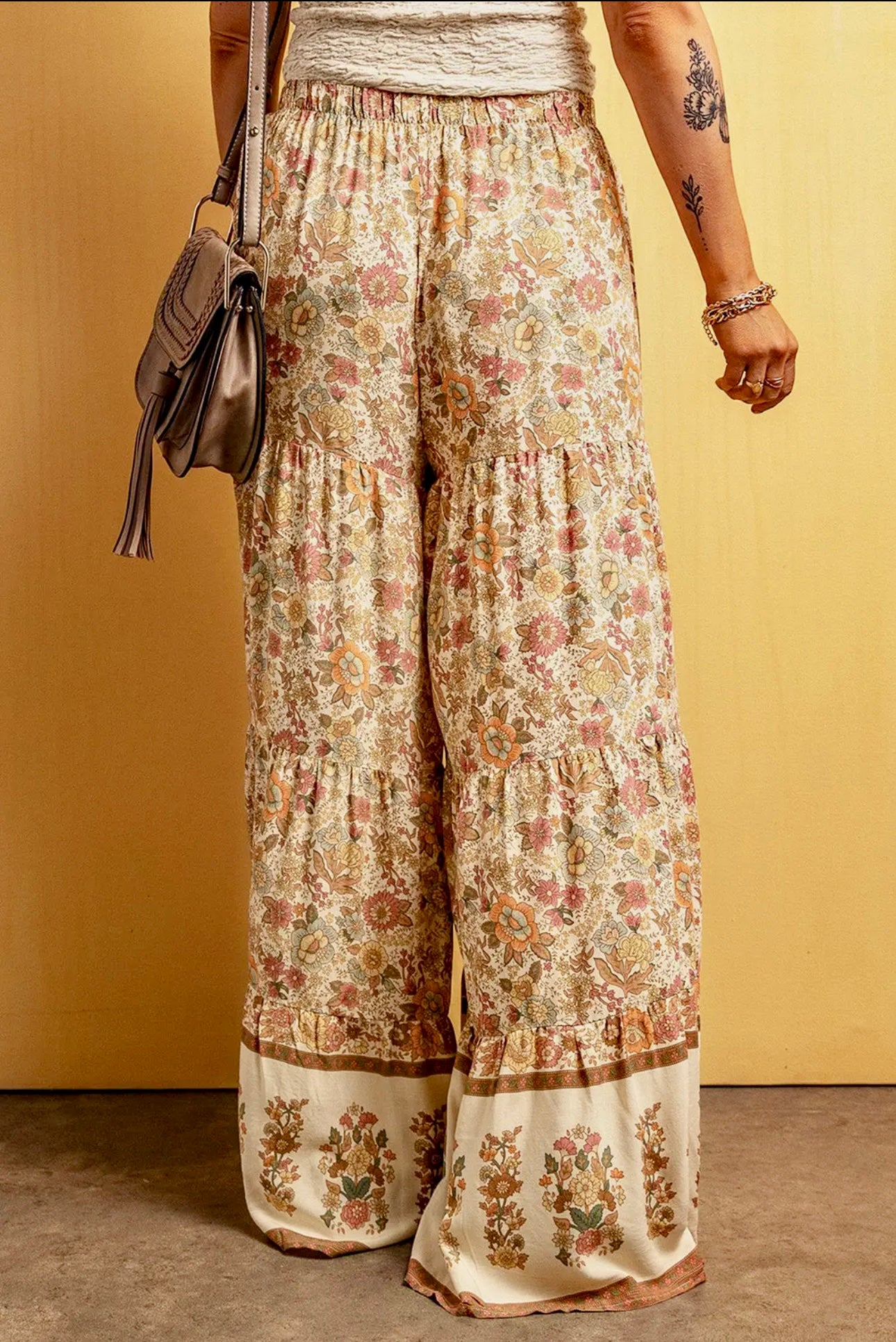 Boho Floral Patchwork Loose Fit Wide Leg Pants