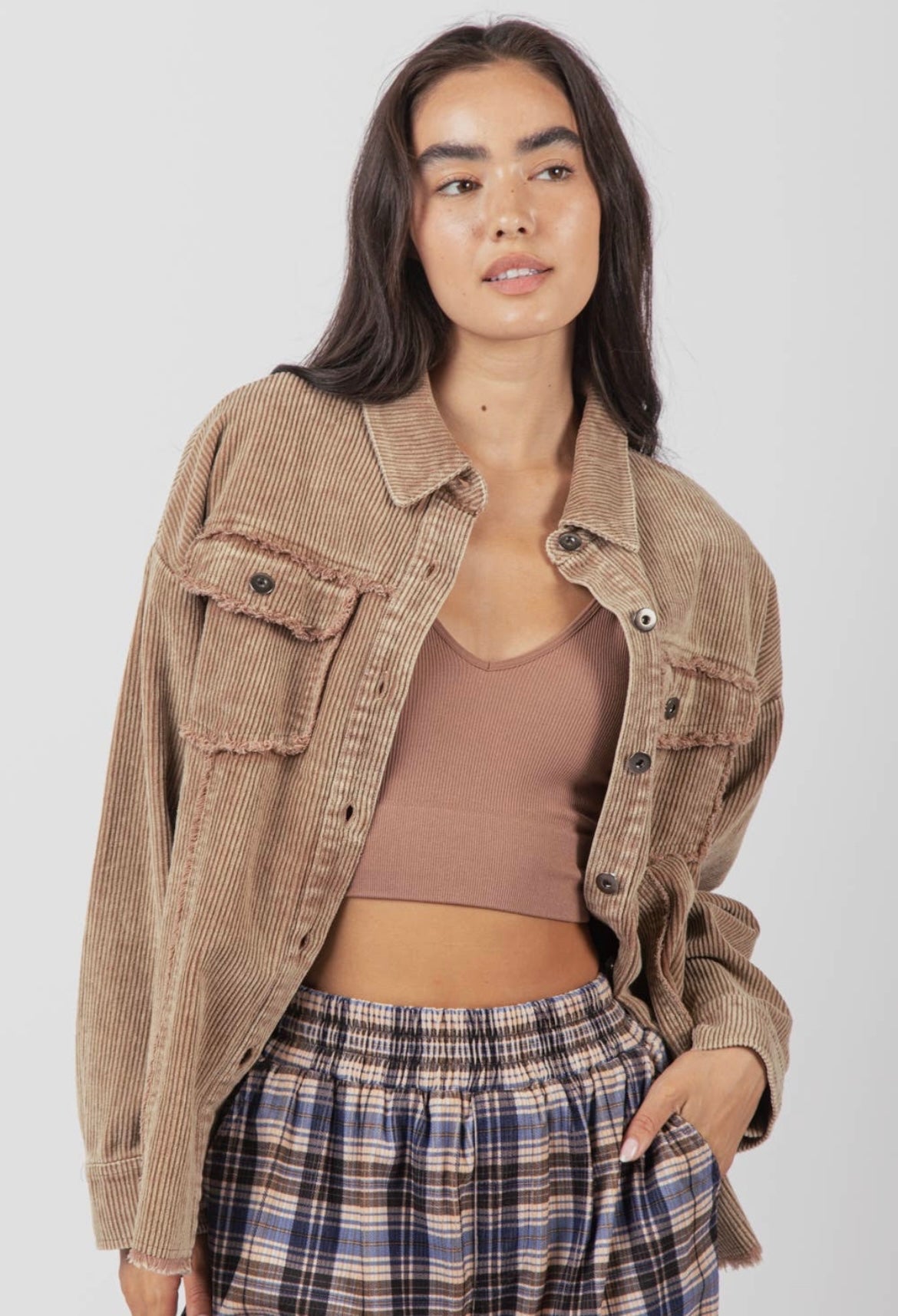 Oversized Washed Corduroy Shacket Jacket