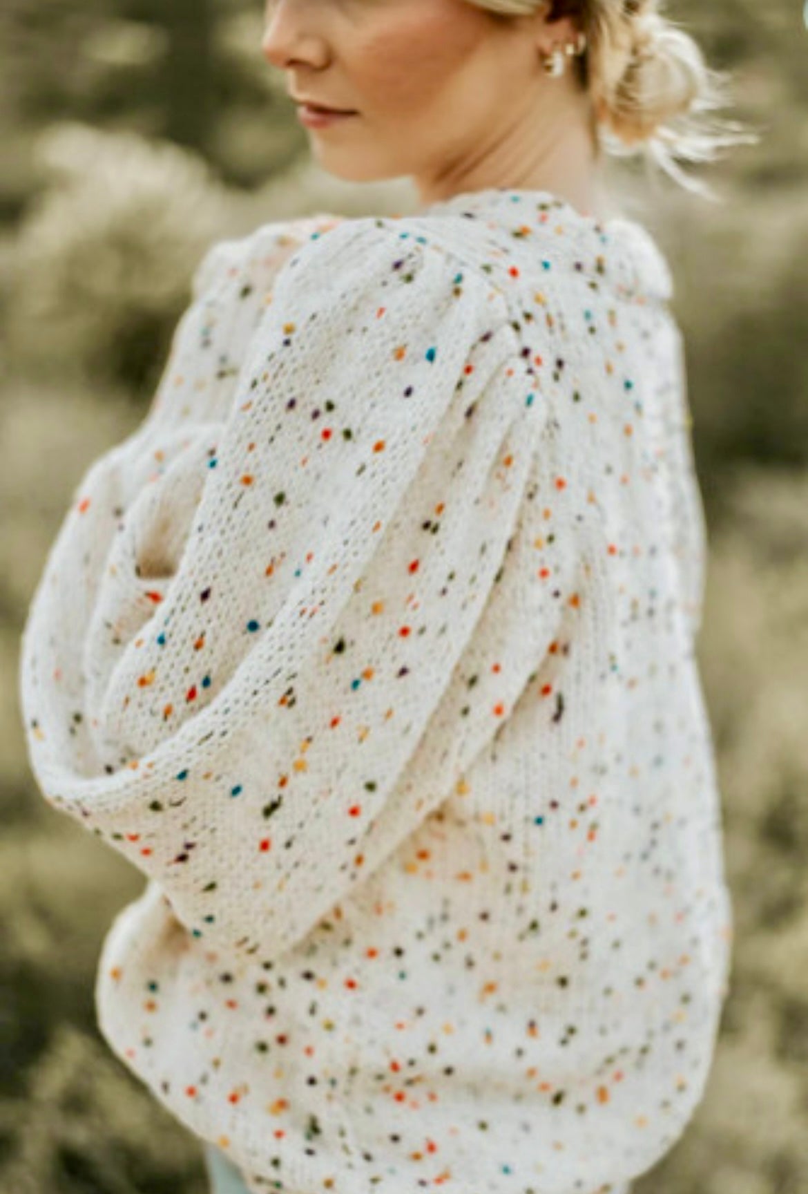 Colorful Dots Cable Knit Crew Neck Sweater