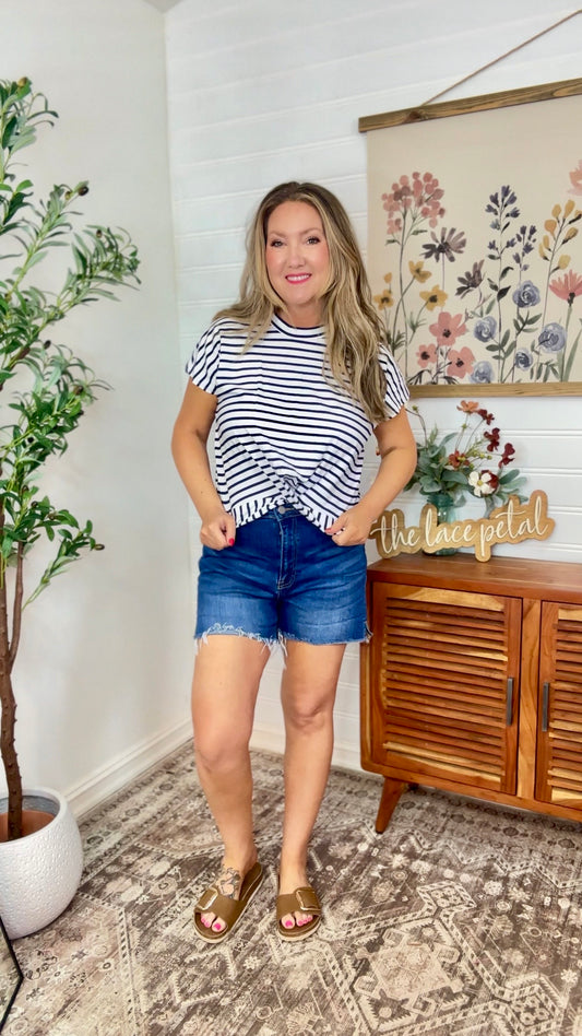 Striped Top with Waist Twist Detail
