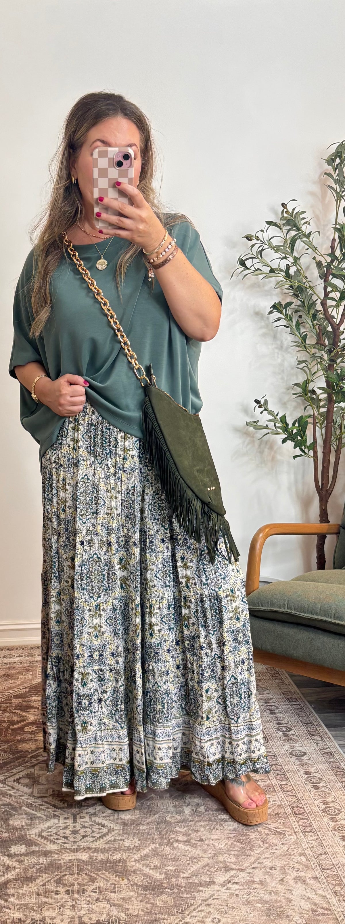 TIERED SKIRT WITH SMOCKED WAISTBAND