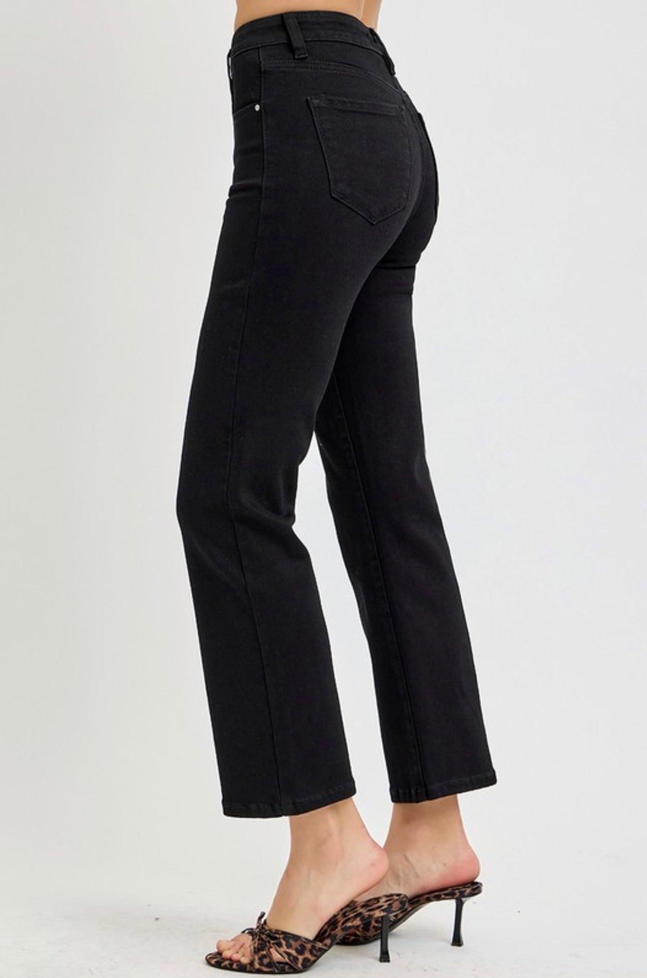 Tummy Control Risen Black Crop Straight Jeans