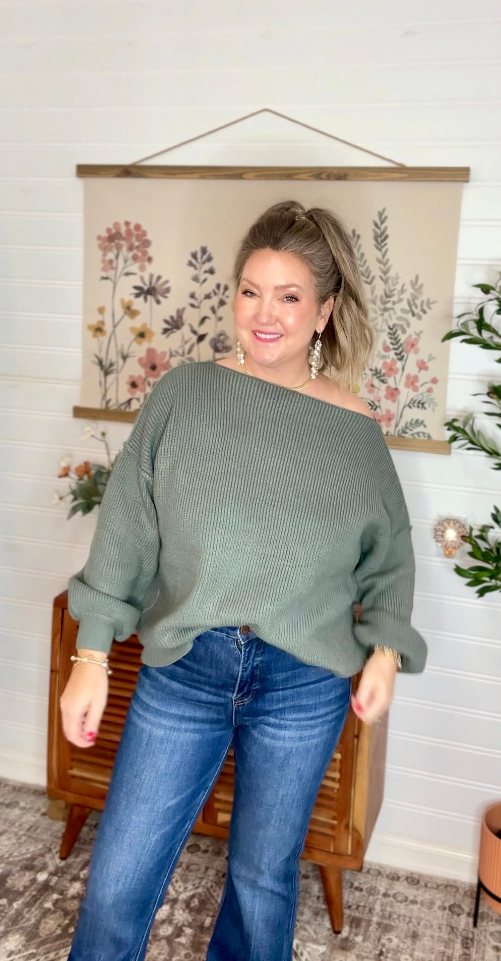 BOAT NECK BUBBLE SLEEVE SWEATER(4 colors)