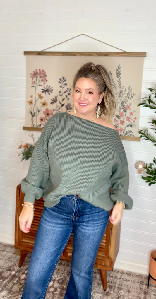 BOAT NECK BUBBLE SLEEVE SWEATER(4 colors)