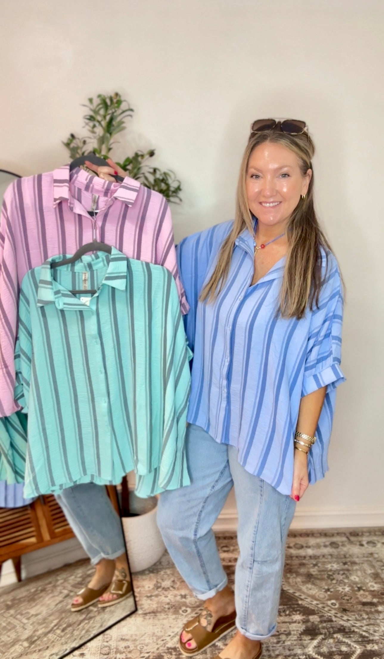 Stripe Oversized Button Down Shirts. (3 color options)