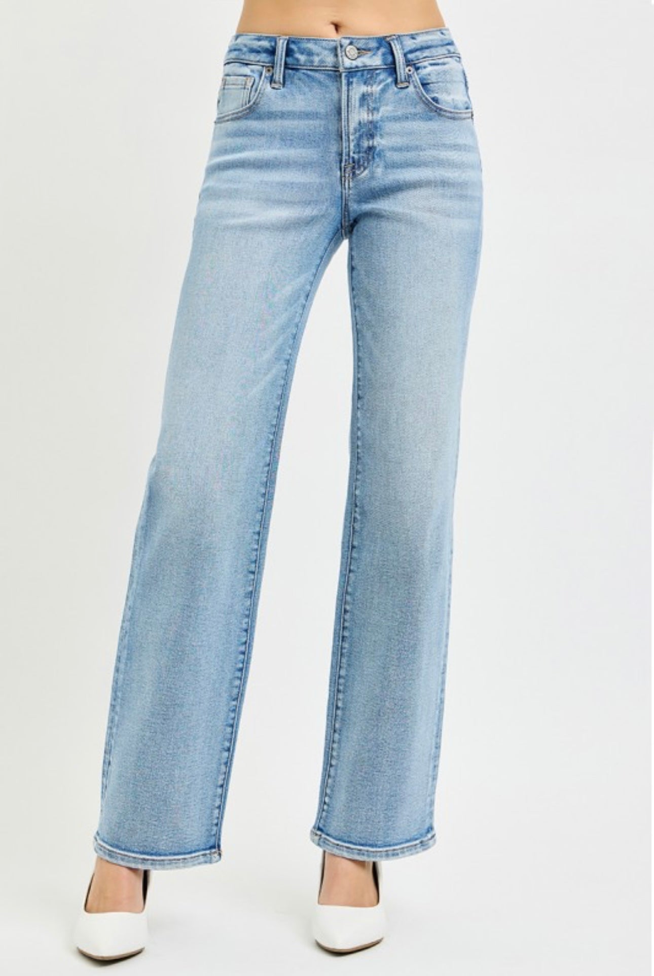 Mid Rise Straight Leg Jean