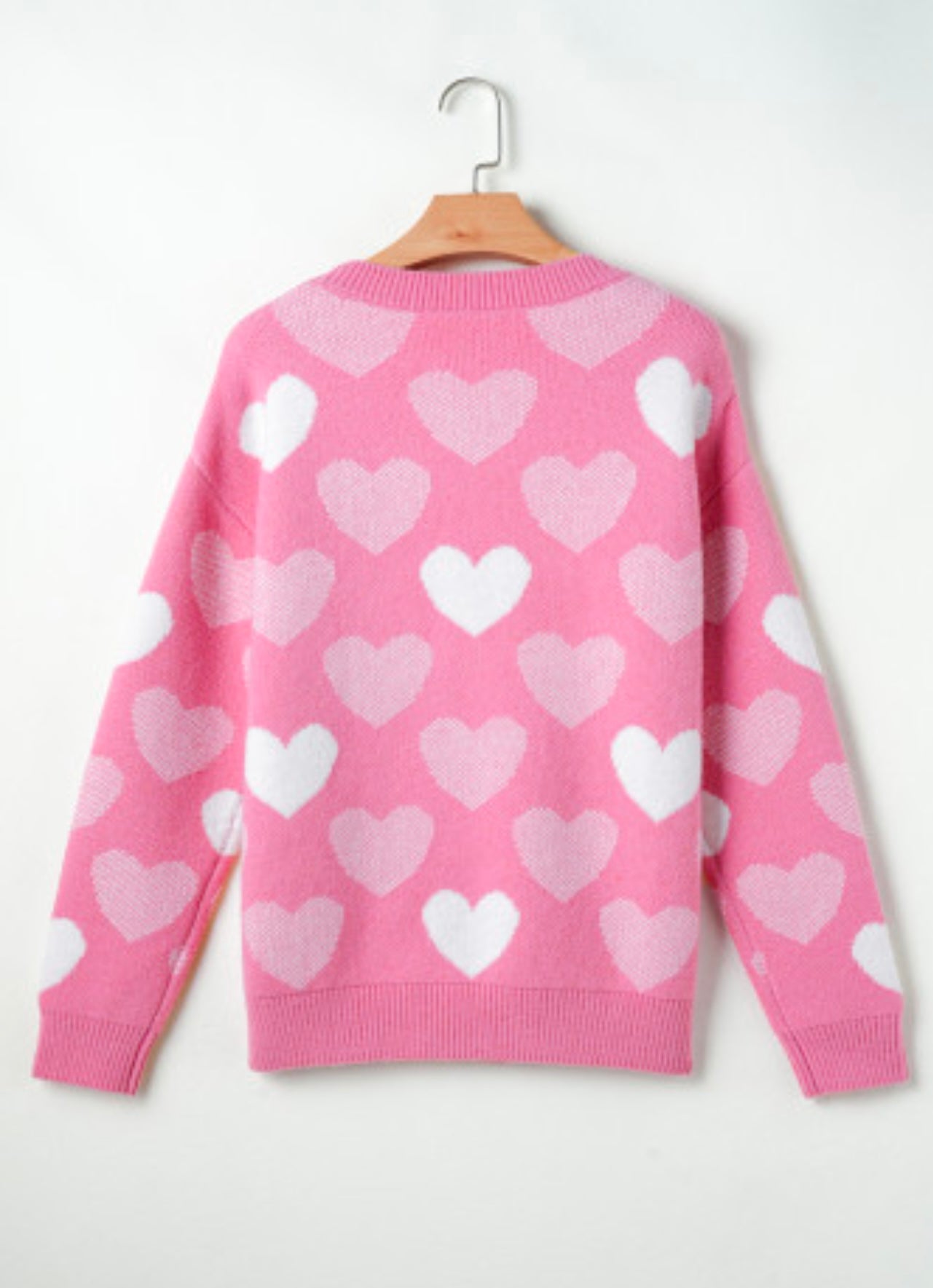 Pink Pearled Heart Print Valentines Sweater