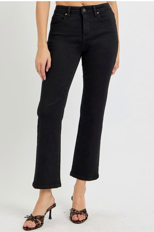 Tummy Control Risen Black Crop Straight Jeans