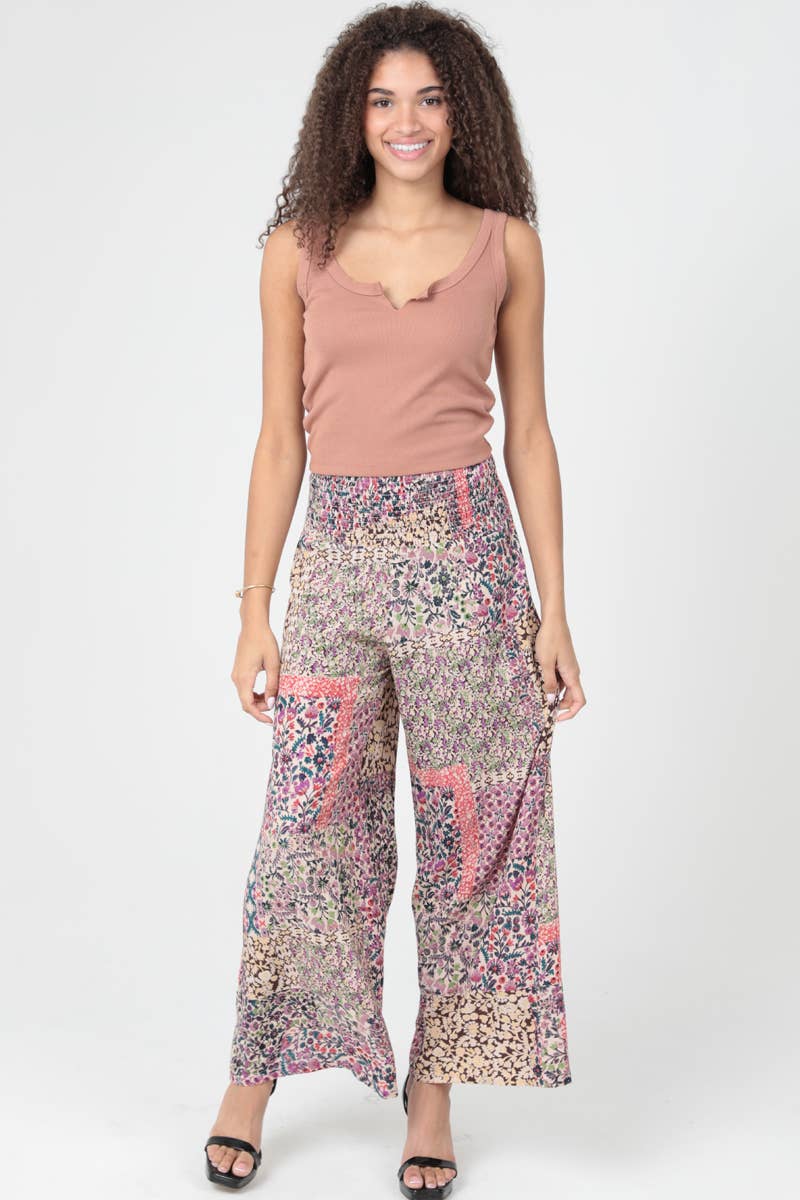 Boho wide leg patchwork printed pant