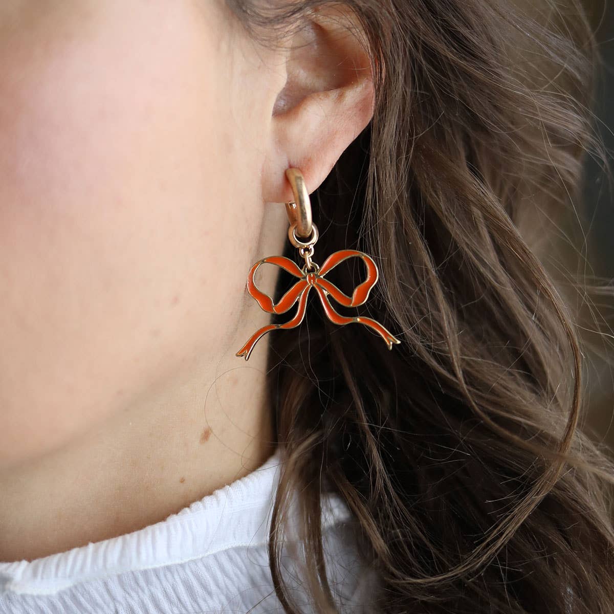 Bow Enamel Earrings Game Day