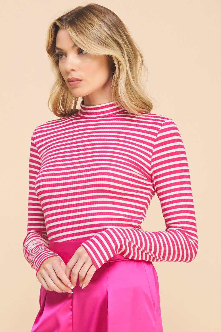 Be Simple Striped Top Fuchsia