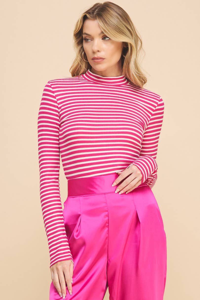 Be Simple Striped Top Fuchsia