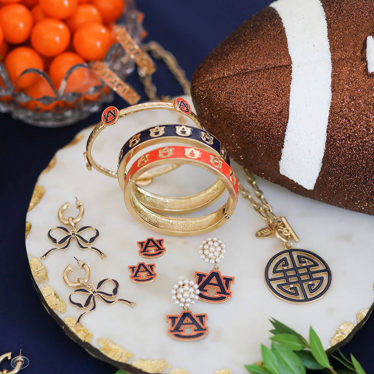 Bow Enamel Earrings Game Day