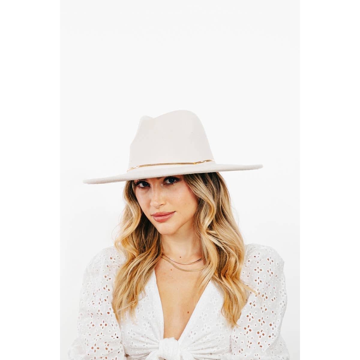 Flat Brim Herringbone Chain Fedora Fashion Hat