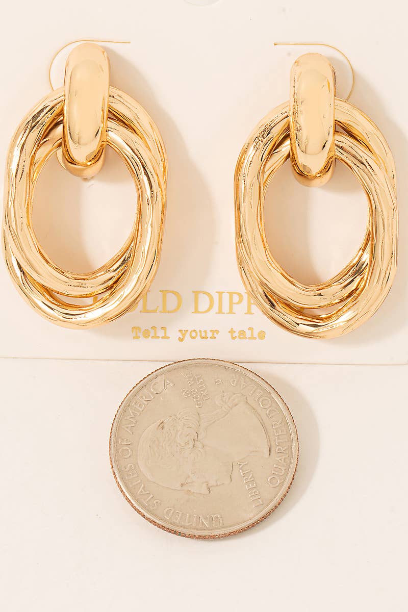 Gold Dipped Layered Ovals Door Knocker Earrings