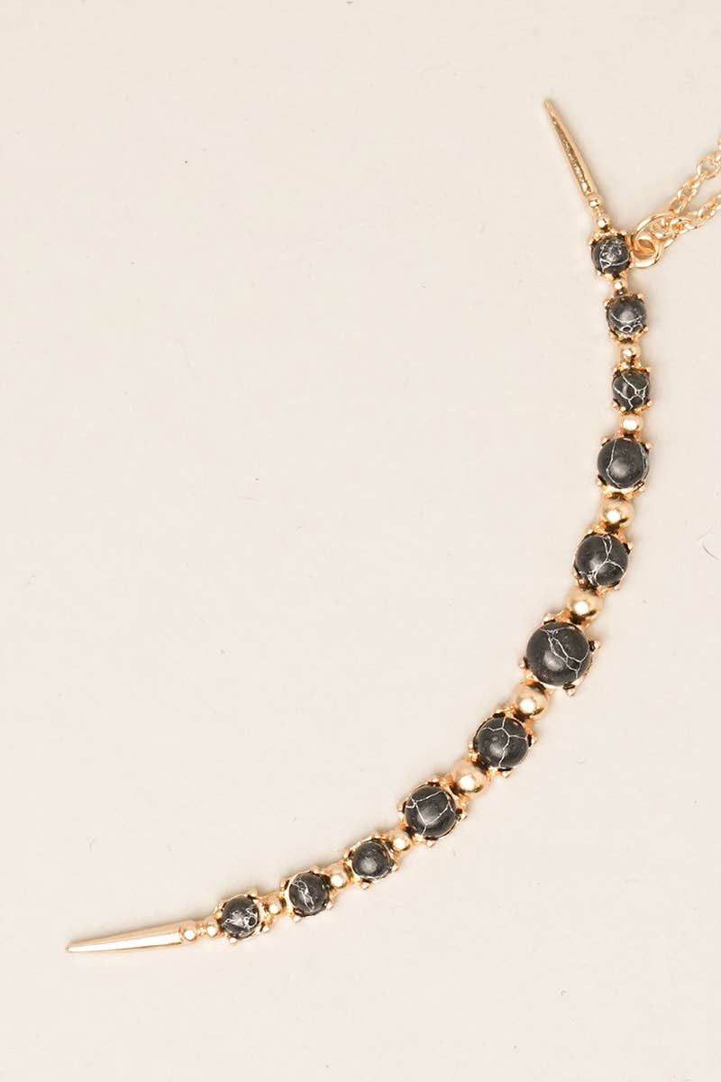 Moon Shaped Semi-Precious Stone Long Necklaces