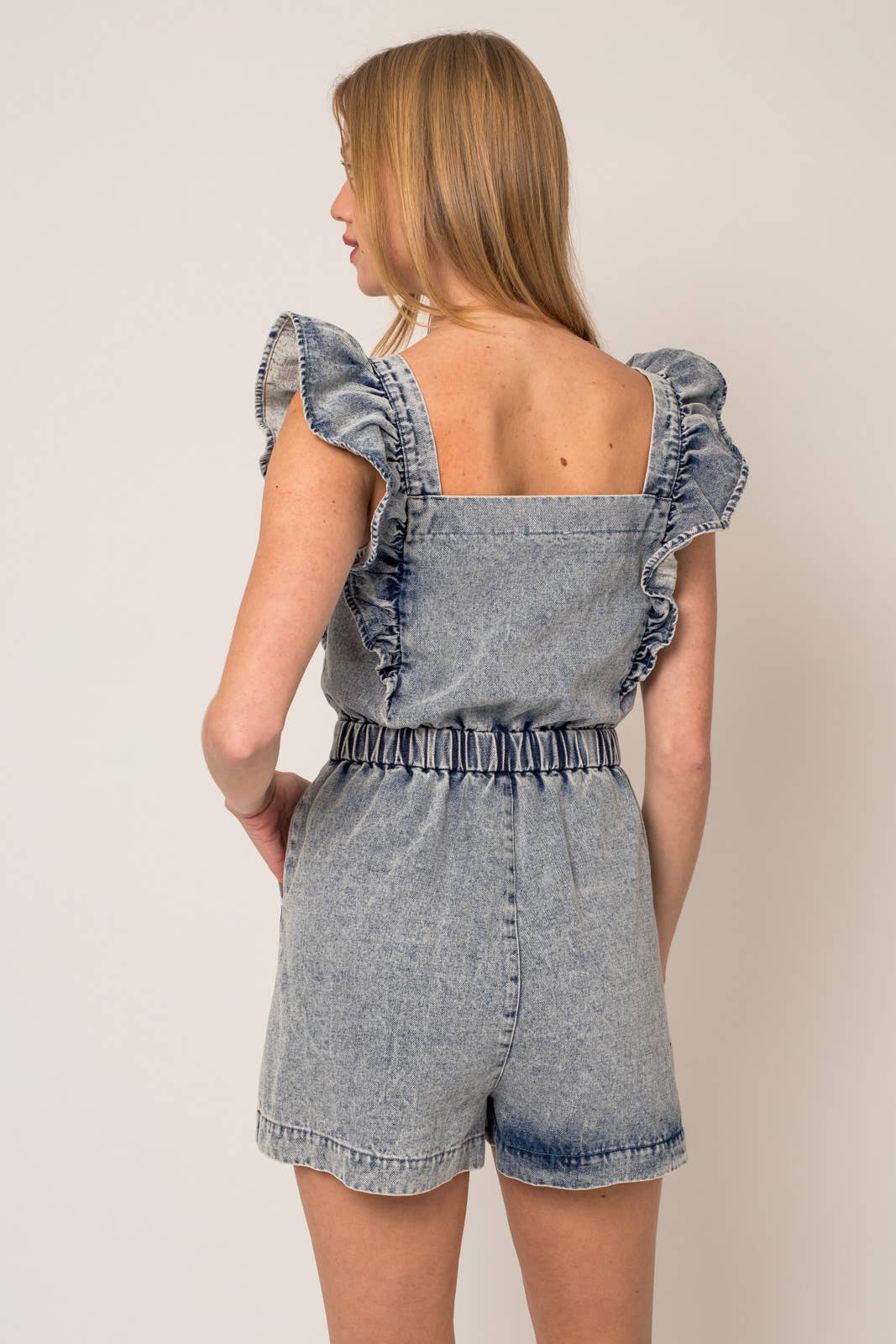 RUFFLE DENIM ROMPER (Multiple color options)