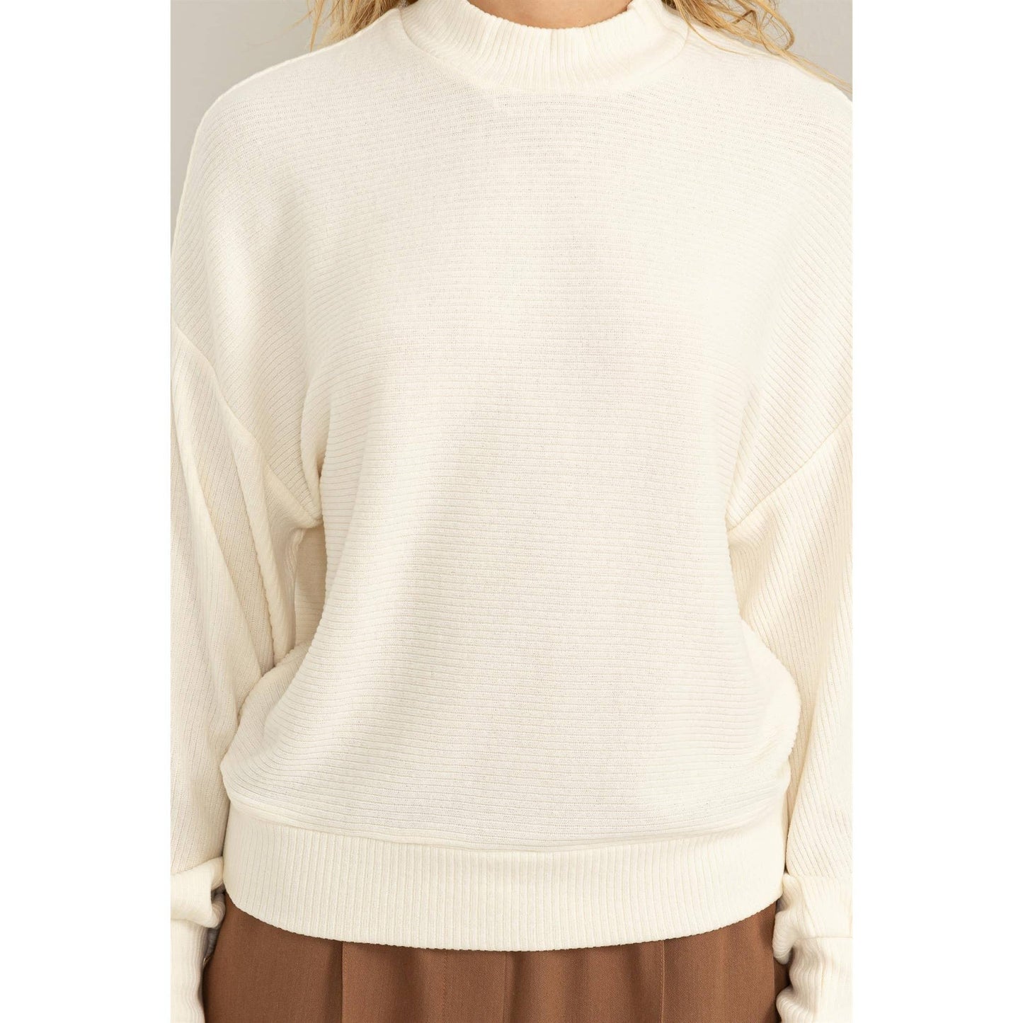 RIBBED BALLOON SLEEVE TOP