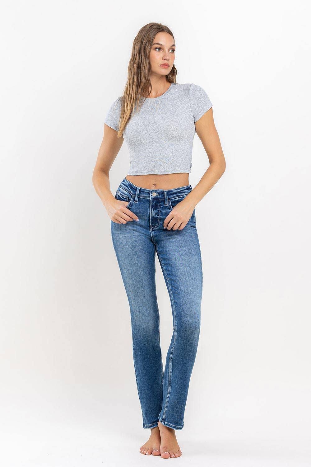 HIGH RISE LONG SLIM STRAIGHT JEANS T6201